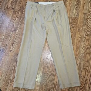 Silk Cotton Polo Ralph Lauren Dress Pants Mens 42x32 Tan Khaki Pleat Classic Fit